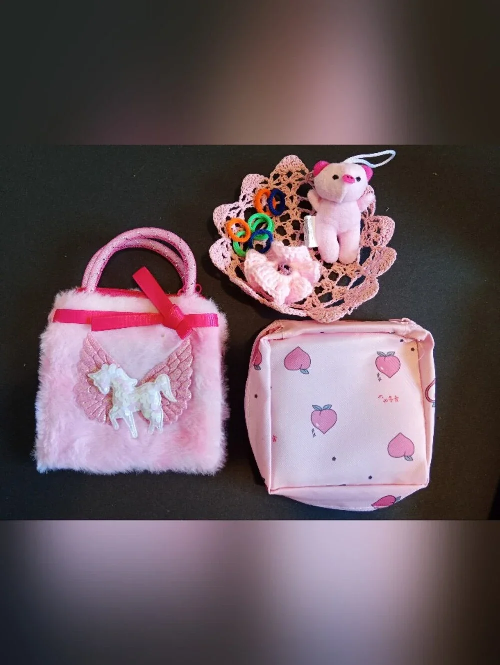 Pink Kids Plush Handbag and Accessories Set